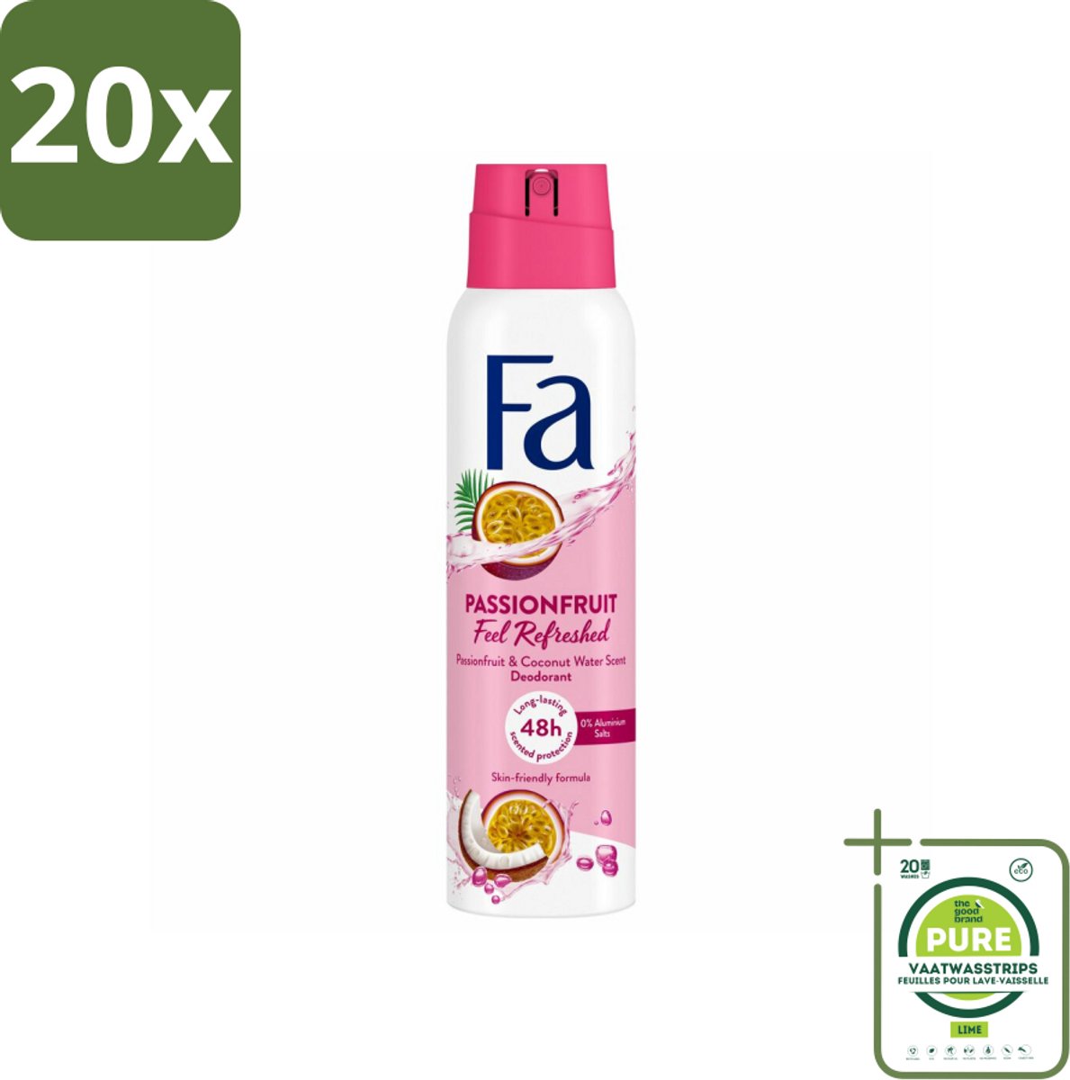20 x Fa – Deodorant Spray – Passion Fruit – 150 ml - Grootverpakking - Deodorant Spray - Passievrucht - Zweetbestendig - Fris - Geur