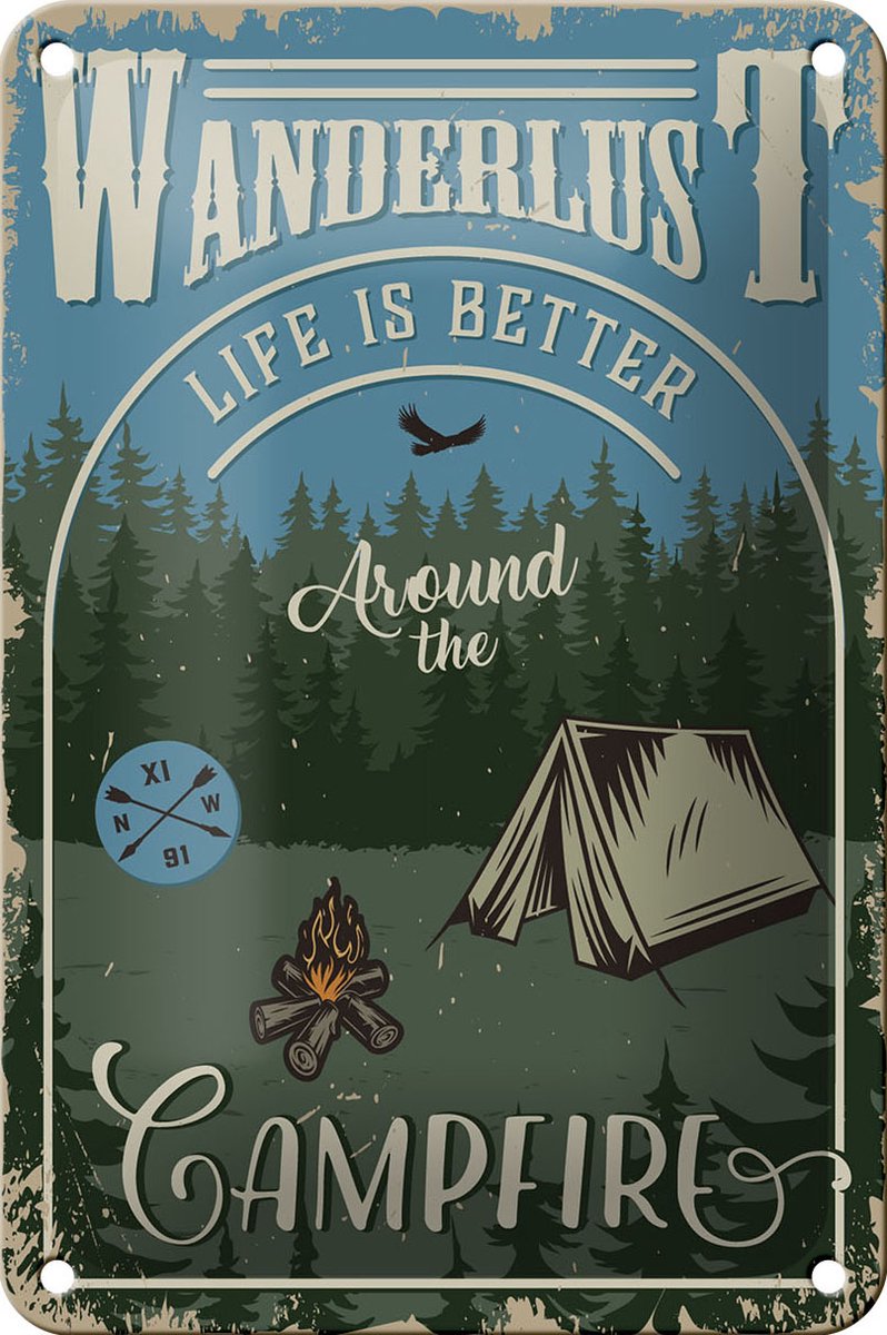 Blechschild Retro 12x18cm Wanderlust camping