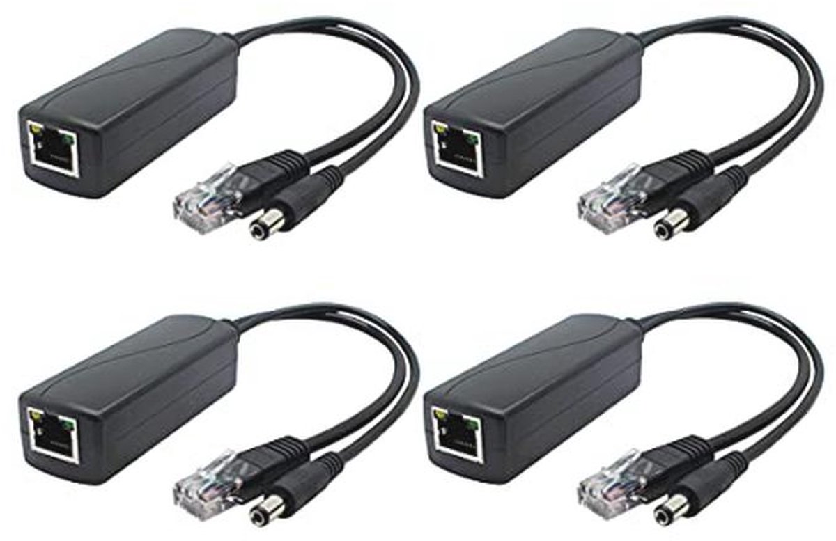 4-pack Gigabit PoE splitter 12V 2A voor beveiligingscamera's, AP en VoIP