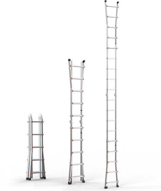 VEVOR Telescopische ladder met A-frame, 4,5 m lange, compacte aluminium uittrekbare ladder, multifunctioneel, voor huiswerk, trappen, binnen- en buitendaken, 150 kg draagkracht VEVOR Telescopische ladder met A-frame, 4,5 m lange, compacte aluminium uittrekbare ladder, multifunctioneel, voor huiswerk, trappen, binnen- en buitendaken, 150 kg draagkracht