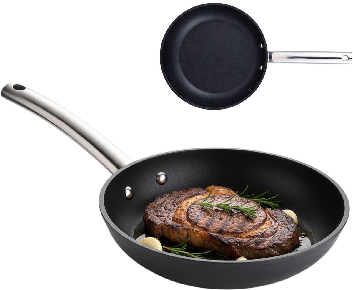 Lomera Koekenpan 30 CM - Inductie Geschikt - Titanium Non-Stick Coating - Gesmeed Aluminium - Professionele Horeca Handgreep - Roestvrijstaal Handgreep - Turbo-Inductie Technologie - Geschikt voor Alle Warmtebronnen - Anti-Aanbaklaag