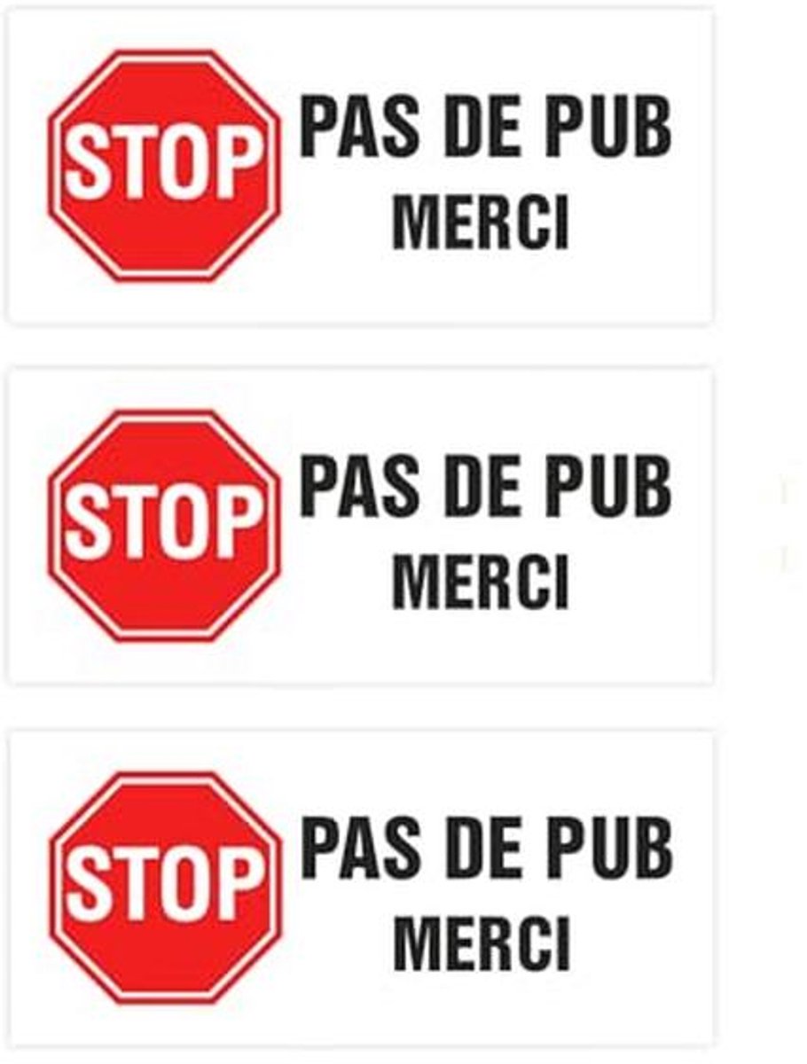 Stop Pub Sticker voor Brievenbus - Geen Reclame (3 stuks)