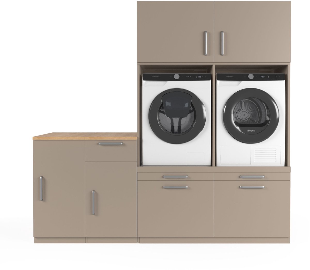 Wasophoogte® Wasmachine Kast Shanghai - Wasmachine verhoger - Wasmachine ombouw - 700(D)*2230(B)*2110(H) mm - Taupe
