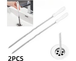 2 stuks-Afvoerborstel - Afvoerborstel - Haarborstel - Reinigingsgereedschap - Geschikt voor het reinigen van - Gootstenen - Rioleringen - Toiletten - Wit - 45*1 cm