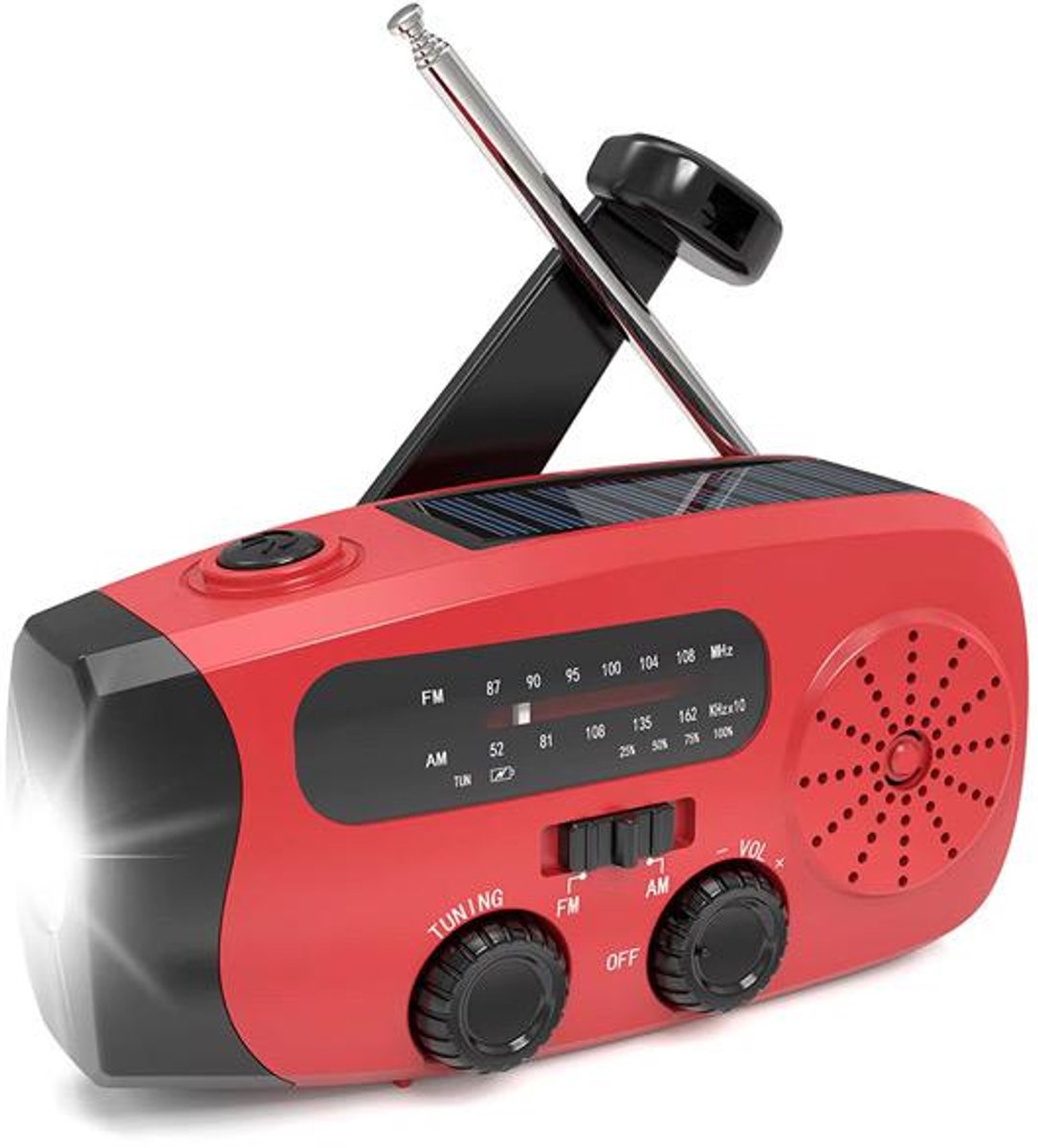 Bol.com Draagbare noodradio - Powerbank 2000 mAh - Zaklamp - Solar opwindbaar - SOS alarm - USB kabel - Noodpakket - Kunststof -... aanbieding