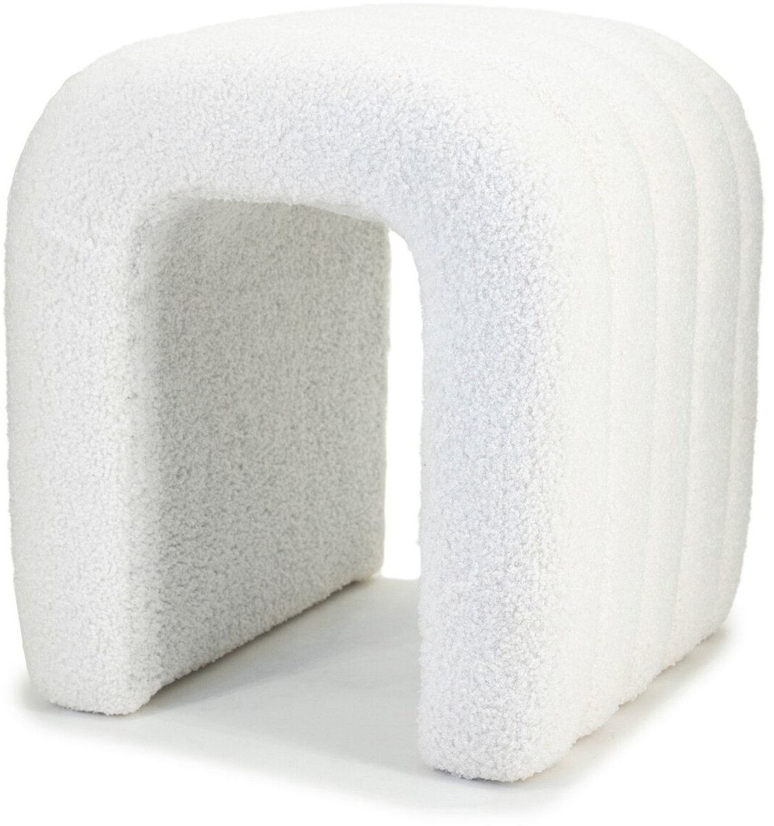 Poef Bouclé Beige - Zithoogte 45 cm - Japandi Stijl - Giga Meubel