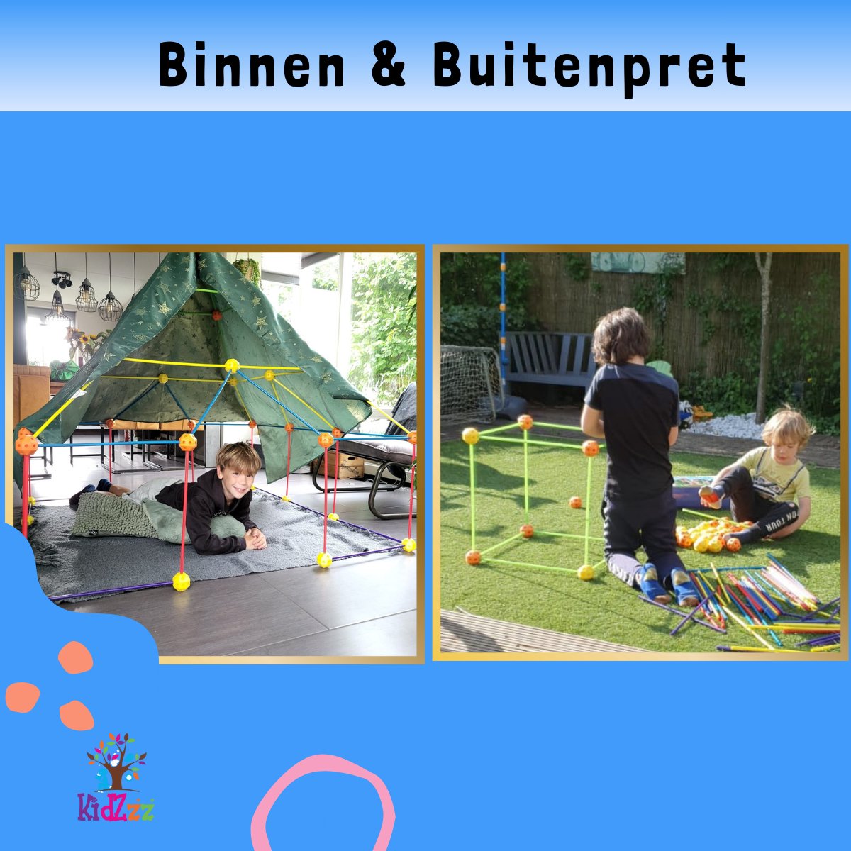 KidZzz® Gigafort XXL Uitbreidingsset - Bouw nóg grotere forten- Uitbreiding - Upgrade - Set met Extra lange Stokken - Extra grote Draagtas - Bouwspeelgoed - Hut bouwen - Speeltent - STEM speelgoed - Constructiespeelgoed - Bouwset - 45 onderdelen — afbeelding 6