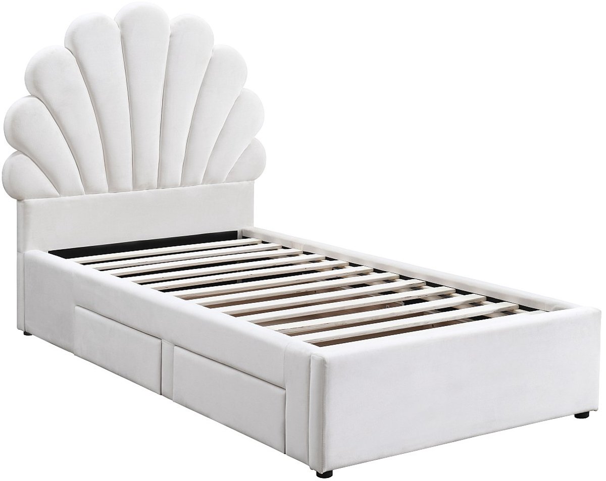 Vente-unique Bedframe fluweel wit 90 x 190 cm