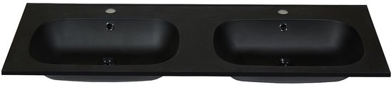 Double vasque noir mat aspect pierre, vue de face.