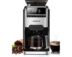 Aigostar Savor - Koffiezetapparaat met Bonenmaler - 1.5L - 12 Kopjes - Instelbare Sterkte - Digitaal Display - Warmhoudfunctie - 24u Timer - 1400W - Zwart