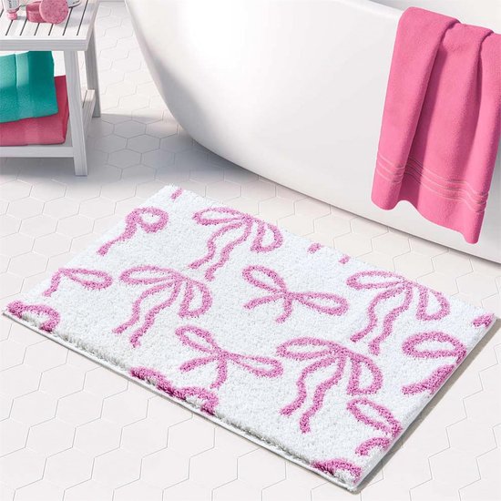 Badmat Wit Roze Groen Badkamermat Zachte Microfiber Badmatten voor Badkamer Antislip Vloermat Ultra Water Absorberende Badkamer Tapijt Machine Wasbare
