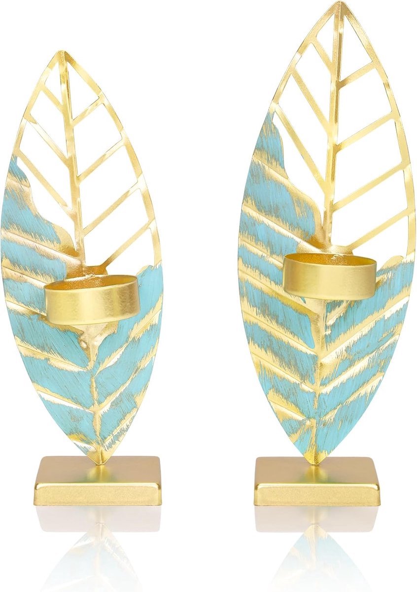 Stunq® Kunstzinnige Bladvormige Theelichthouder Set van 2 voor Sfeervolle Tafeldecoratie