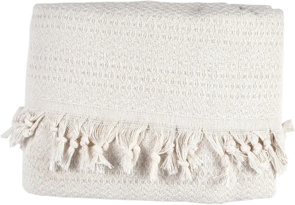 Stunq® Dubbele sprei, wit, katoen, bankdeken, knuffelige tv-deken, bankdeken, zeteldeken, omkeerbare deken, bedsprei, zomerdeken, picknickdeken, 200 x 230 cm