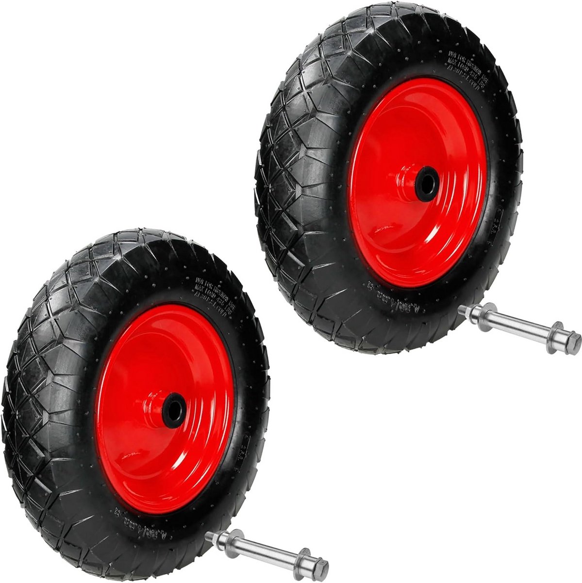 2x Kruiwagenwiel Luchtwiel 4.80/4.00-8 met As - Ø 390mm - 200kg Draagvermogen