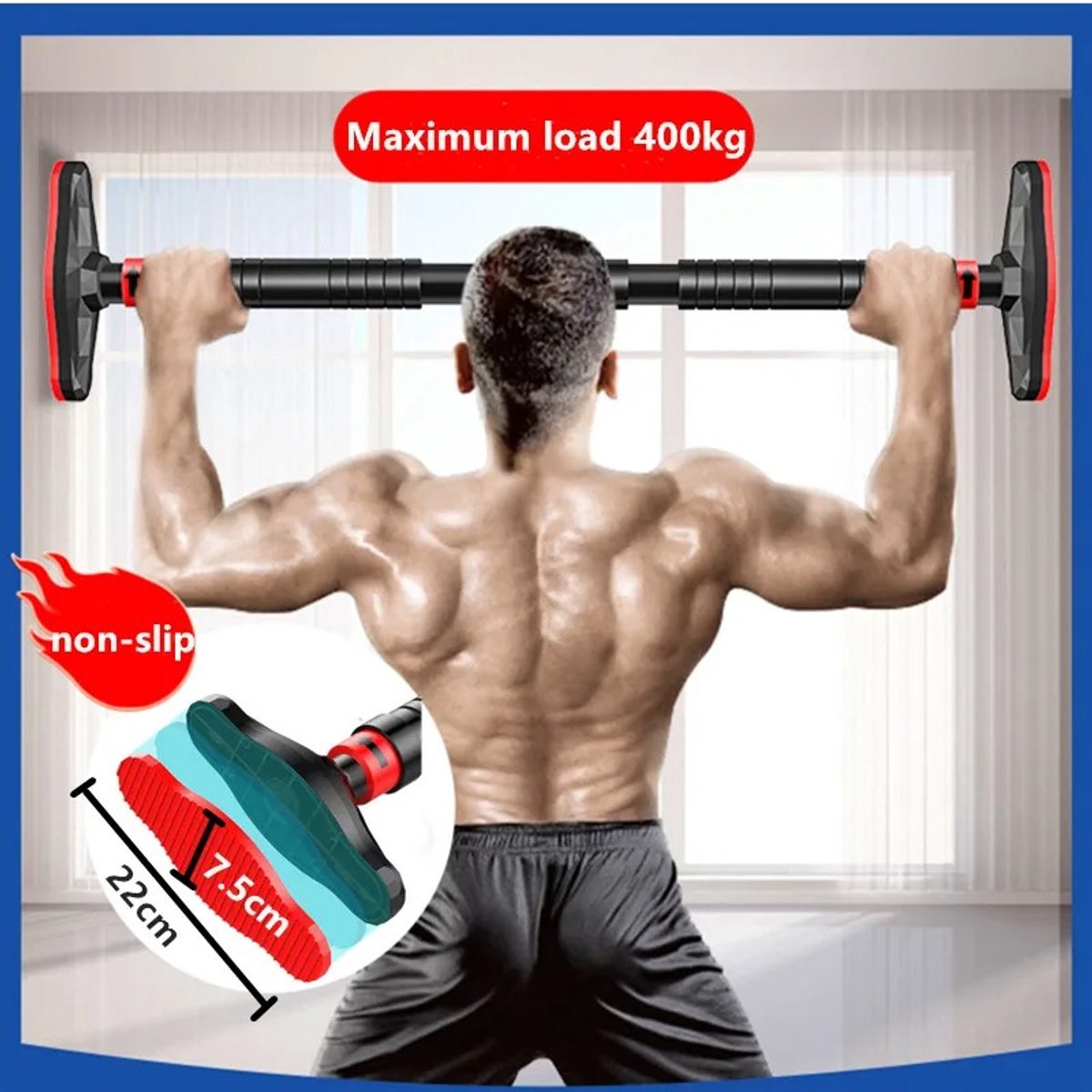 NaevaMi Pullup Bar - Optrekstang - Pull Up Bar Deur - Thuis Sporten - Fitnessbar - Hometrainer Stang - Calisthenics Bar - Horizontaal - Solide - 90 tot 130 cm - Zwart Rood thumbnail 5