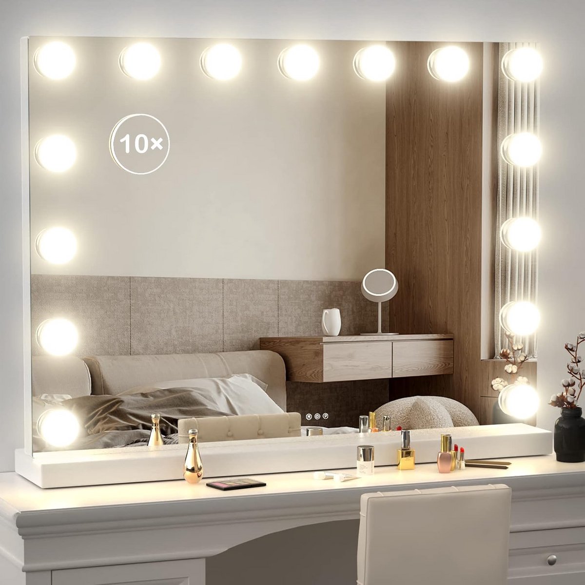 Grote Hollywood Make-up Spiegel met 15 Dimbare LED Lampen en 3 Kleurmodi