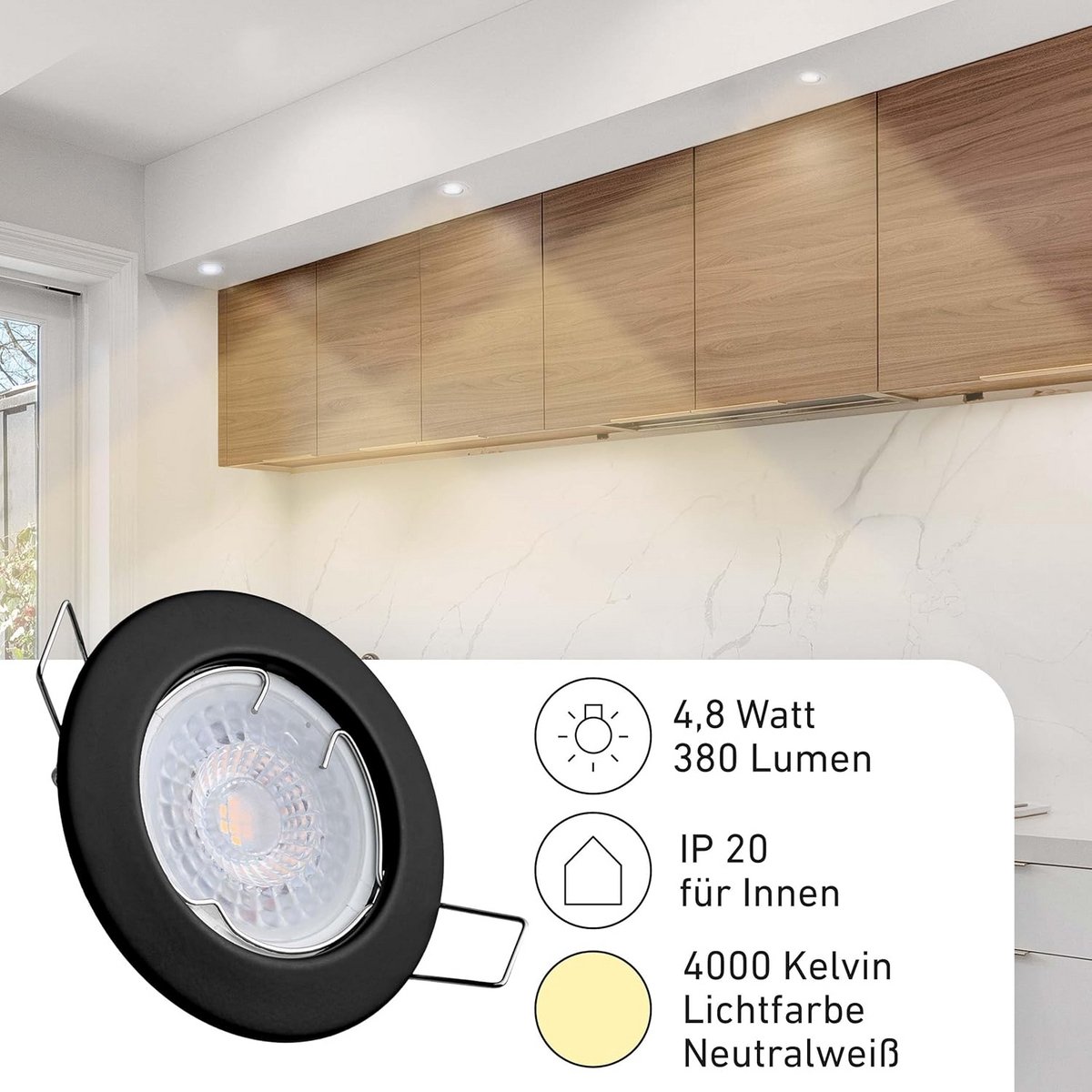 Set van 12 Zwarte LED Inbouwspots Dimbaar Neutraal Wit - 4000K - IP44