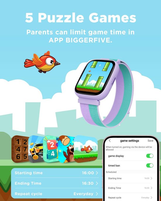 Smartwatch - Kids - Bellen/SMS/Whatsapp - 130 sportmodi - SWK120B
