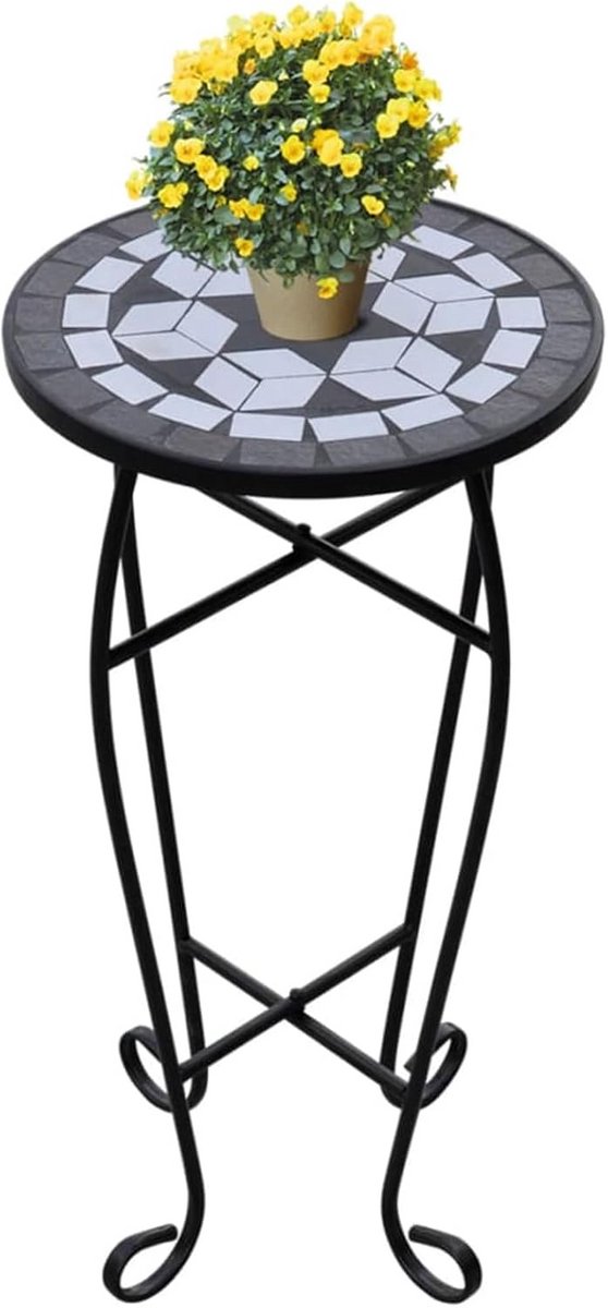 Ronde Mozaïek Bijzettafel met IJzeren Frame voor Balkon of Tuin - Ø30x60 cm