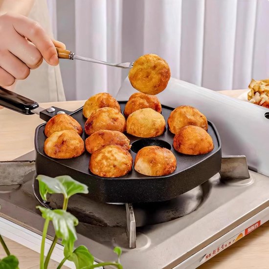 Takoyaki Grillpan Met 4 Stuks Baknaald Takoyaki Octopus Ball Maker Gevulde Pannenkoekpan Anti-Aanbak Bbq Bakplaat 16 Vormen