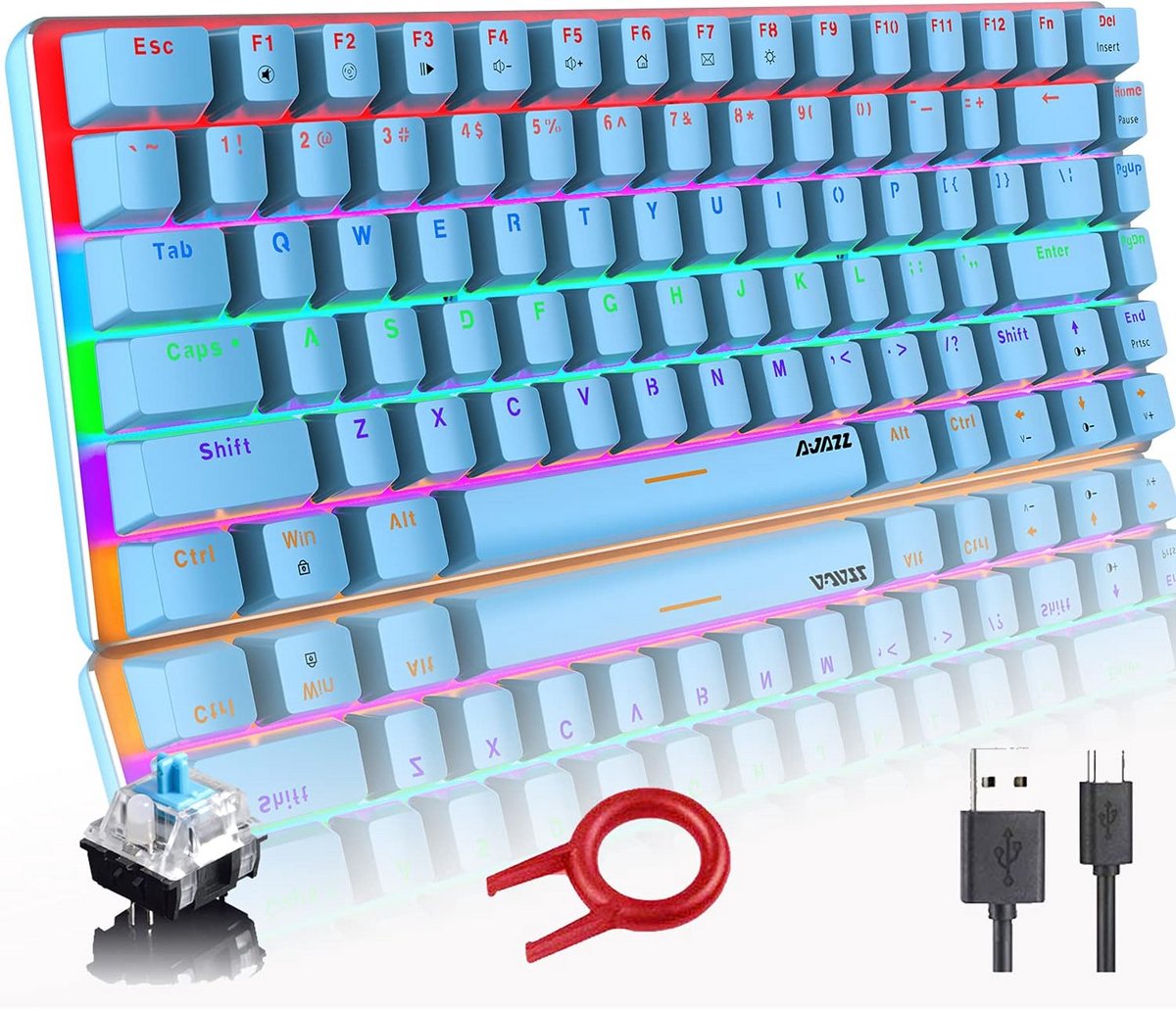 Compact Mechanisch Gaming Toetsenbord met 82 Toetsen en Regenboog LED Backlight