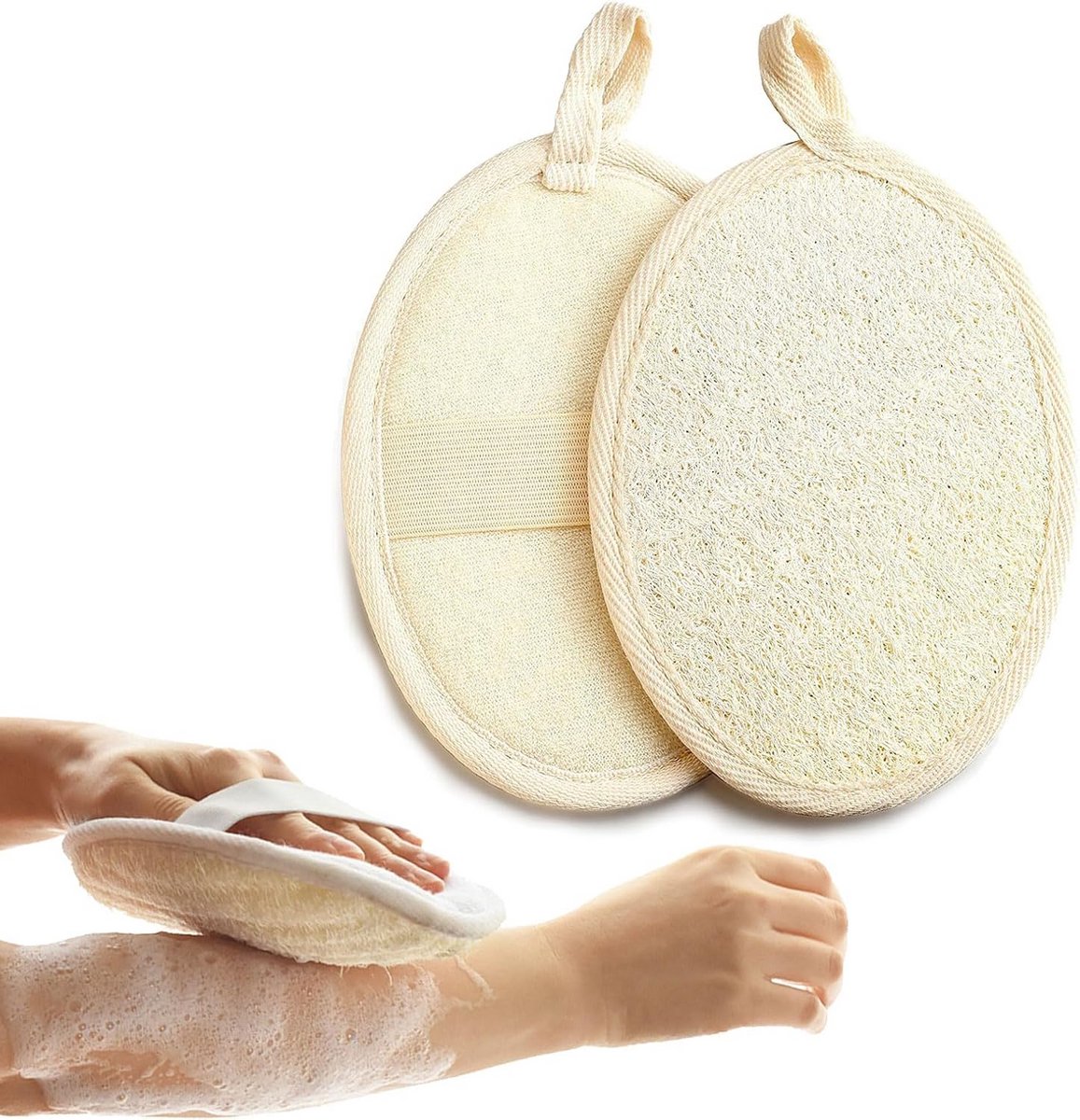 2x Natuurlijke Luffaspons voor Lichaamsscrub en Peeling - Douchespons Beige/Wit