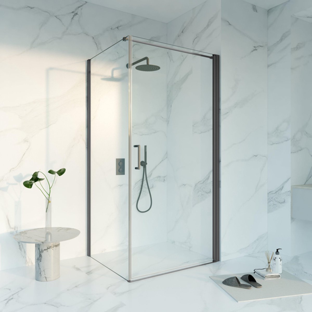 FugaFlow Eccelente Vetro Douchecabine - 90x80x200 - Profiel veiligheidsglas - anti kalk - Geborsteld Gunmetal PVD