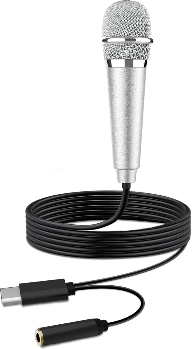 Daity 1-delige draagbare minimicrofoon voor spraak- en video-opnames, zang, vlogs en podcasts; compatibel met iPhone, Android-telefoons, computers, laptops, tablets en iPads (5,8*1,8 cm)