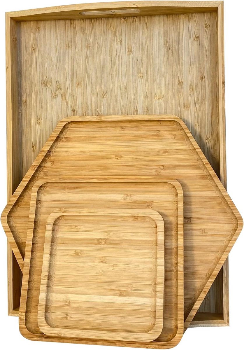 Set Bamboe Serveerplanken en Snijplanken met Handvat - Verschillende Maten en Vormen