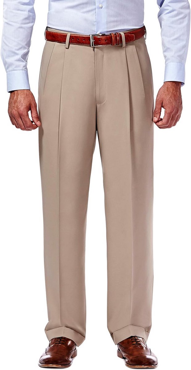 Heren Chino met Plooien en Verborgen Elastische Tailleband - Bruin