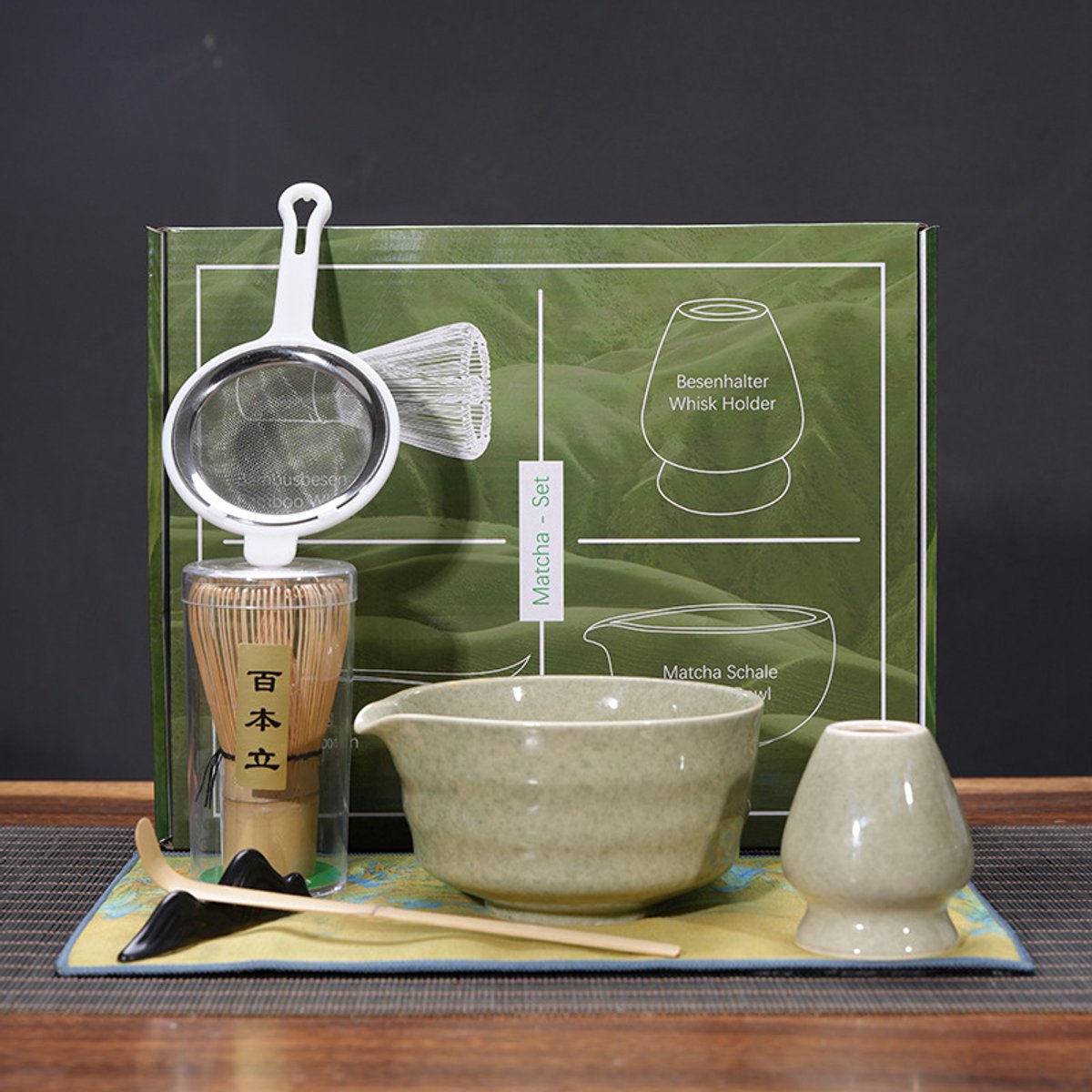 7-delige Matcha Theeset – Matcha Bezem, Matcha Kom Met Gietmond, Japanse Matcha Set, Bezemhouder, Zeef, Schep, Theedoek – Voor Matchaliefhebbers En Beginners