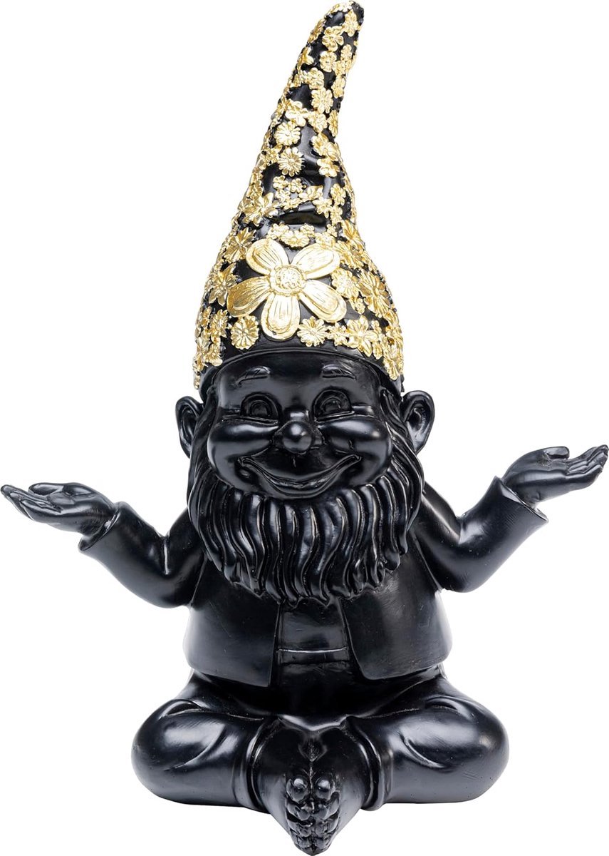 Stunq® Design Decoratieve Figuur Dwerg Meditatie, Zwart Goud, Tuinkabouter, Accessoire, Decoratie voor Dressoirs, Dressoirs of Planken, 19 x 15 x 10 cm