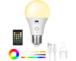 Oplaadbare batterij-aangedreven lamp, E26/E27 schroeflamp (magnetisch afneembaar), met afstandsbediening, dimbaar en timer, noodlamp geschikt voor niet-direct aangesloten wandlampen, driekleuren RGB 【kleine afstandsbediening】 - 2000mAh