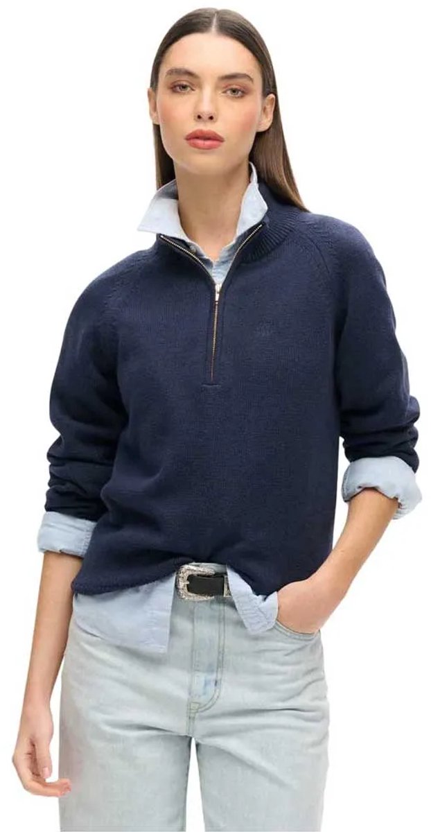 Superdry Classic Cotton Knit Trui Met Halve Rits Dames Sweaters Marineblauw