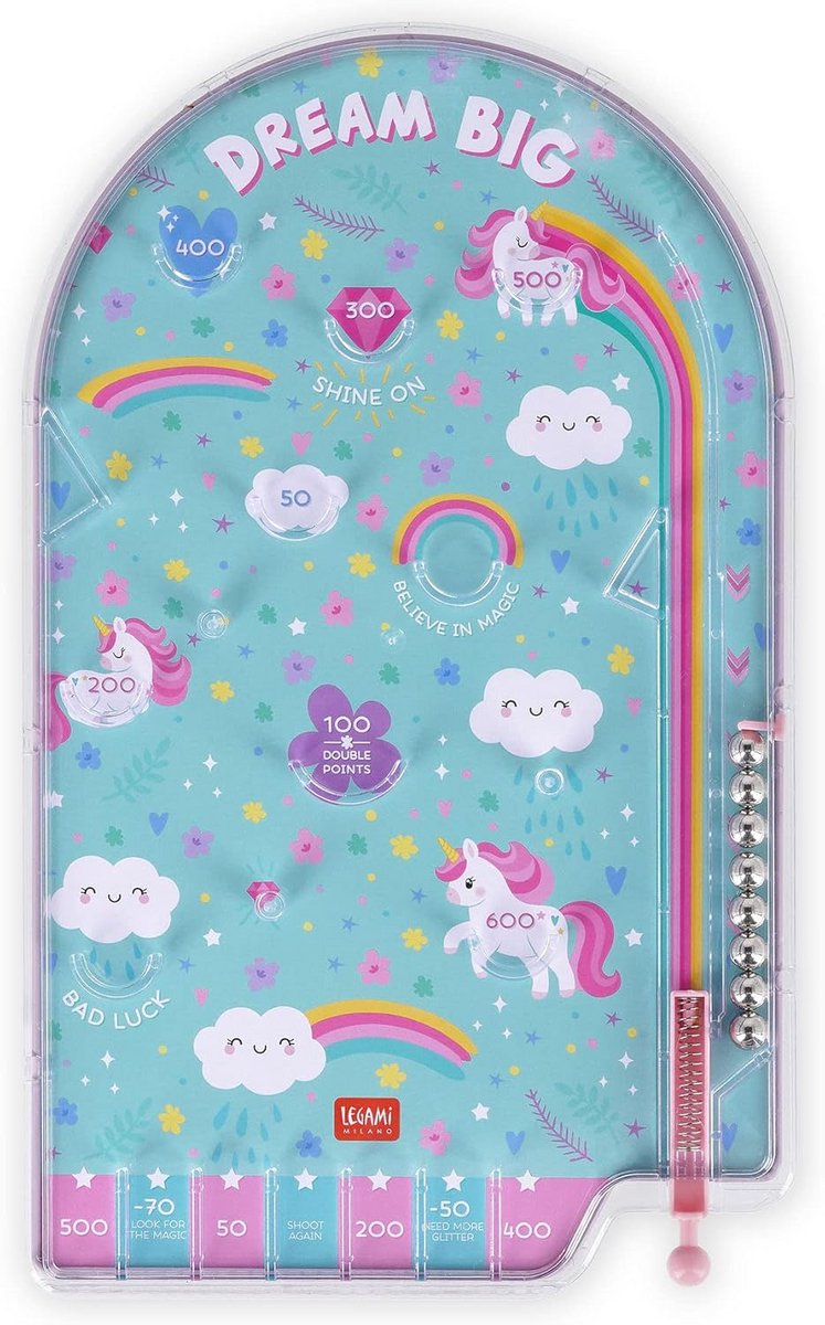 Legami - PBG0003 Mini-flipper, draagbaar spel, 17,7 x 29 cm, eenhoorn-thema