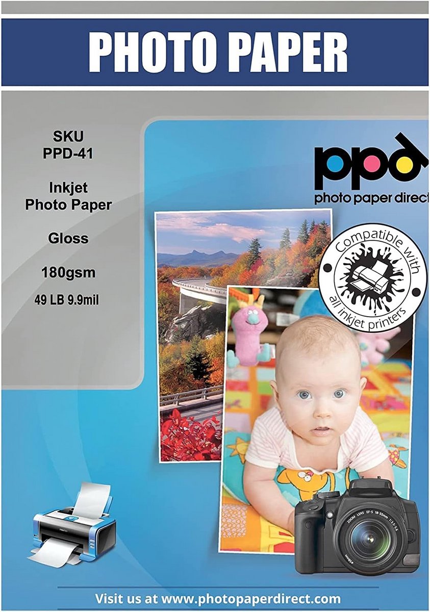 A3 Inkjet Fotopapier Hoogglans 180g/m2 - 50 Vel - Direct Droog & Waterbestendig