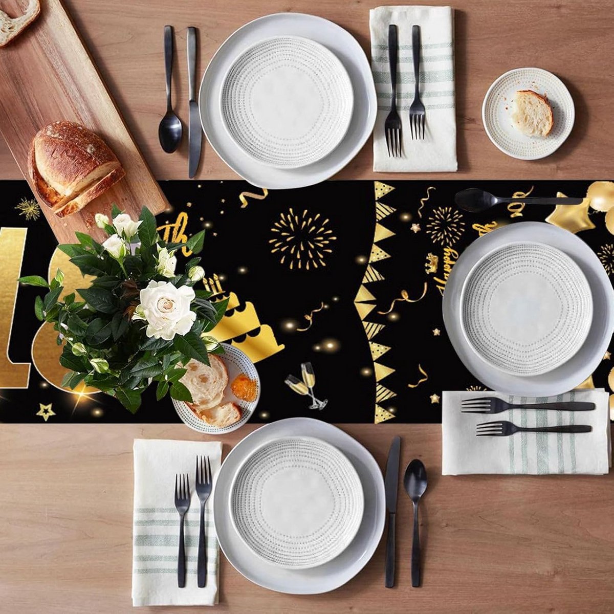Tafelkleed zwart goud 180x35cm voor verjaardagsfeest decoratie