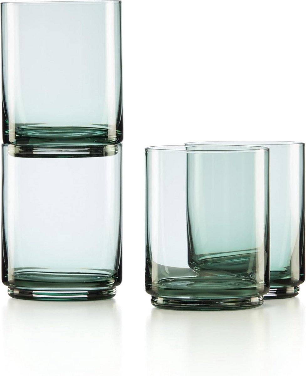 Set van 4 Hoge Drinkglazen Groen Stapelbaar - Tijdloos Toscane Design