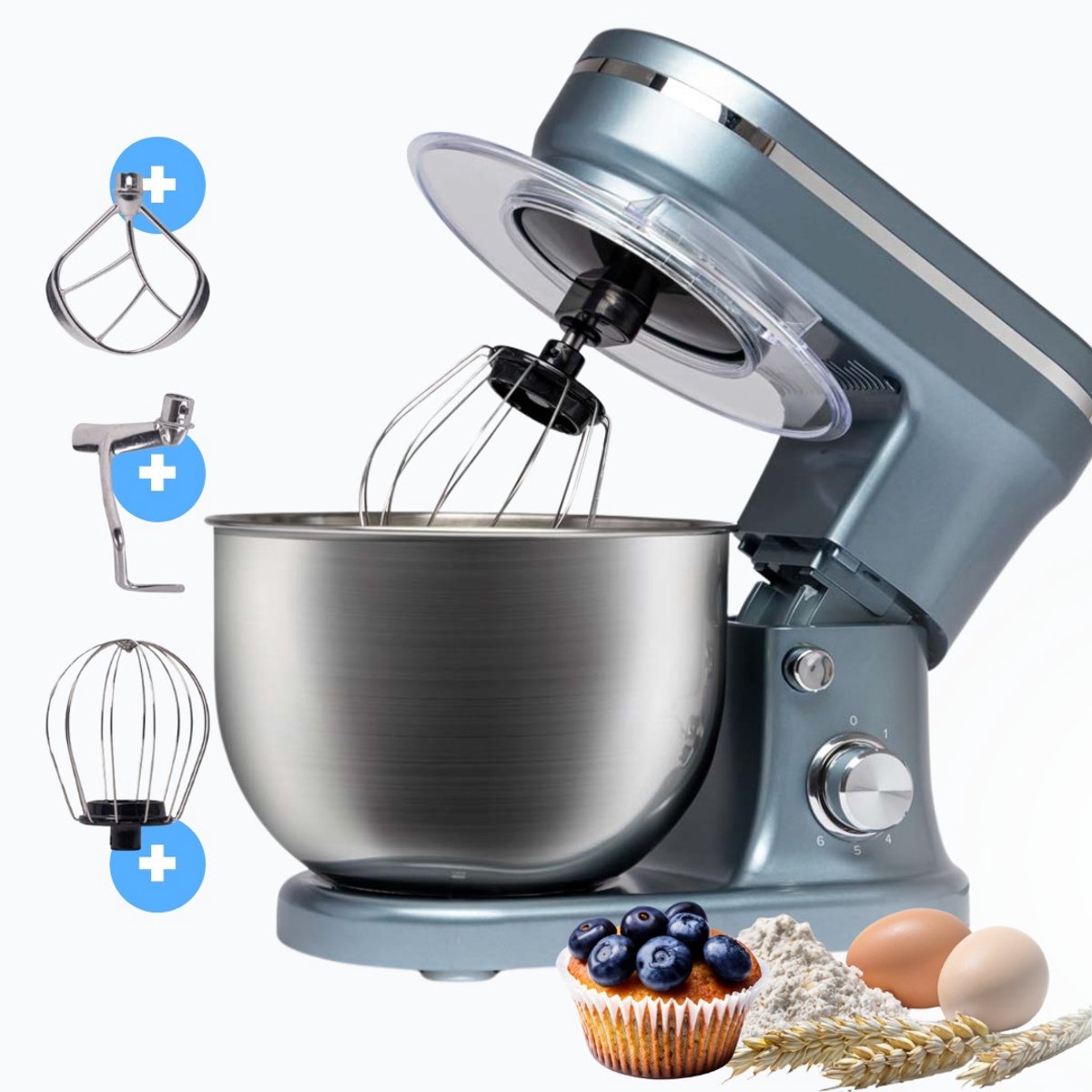 BluMill Keukenmixer - 1200W - 6 Snelheden - 5L - Metallic Blauw