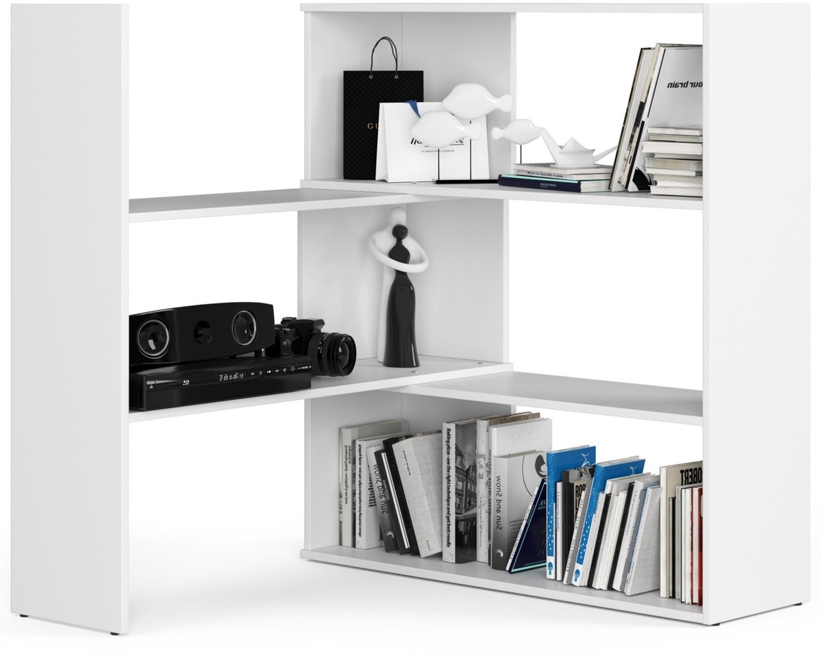 Akord L-vormige Hoekboekenkast TWIST MINI / Witte Boekenkast / Open Opbergplanken / Wit / AKORD Furniture Factory / 173,6x30x109,3 cm