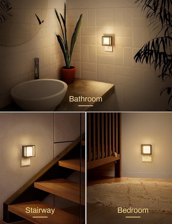 LED Nachtlamp Set - Inbouw Nachtverlichting met Dagtotdonker Sensor - Dimbaar en Instelbare Helderheid - Voor Badkamer, Gang, Slaapkamer - Kinderkamer Nachtlamp - Voor Gezinnen met Kinderen - Nachtlampje - Zacht Wit - 2 Stuks van Merkloos — afbeelding 3