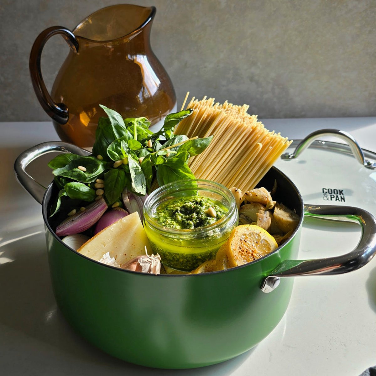 Cook & Pan Honey 9-Delige Pannenset Groen - PFAS vrij - Geschikt voor Inductie - Pannen Set met 7 jaar Garantie - Krasbestendige Anti Aanbaklaag - Vaatwasserbestendig - Koekenpan, Wokpan, Steelpan, Hapjespan, Kookpot – foto 4