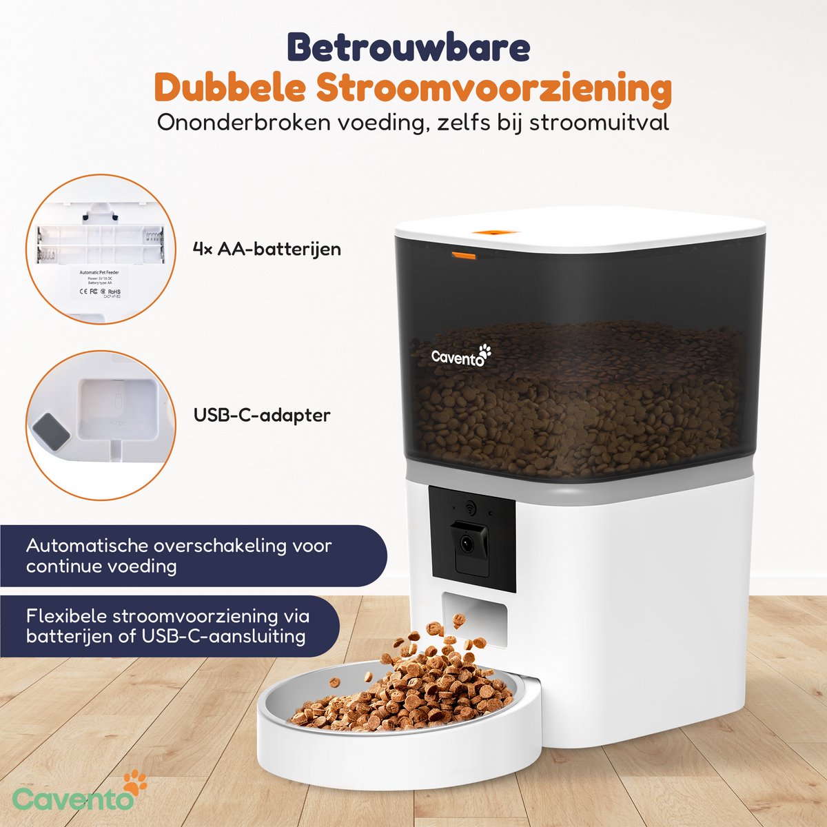 Cavento Automatische Voerbak 6L Wit - Slimme Voerautomaat - afbeelding 3