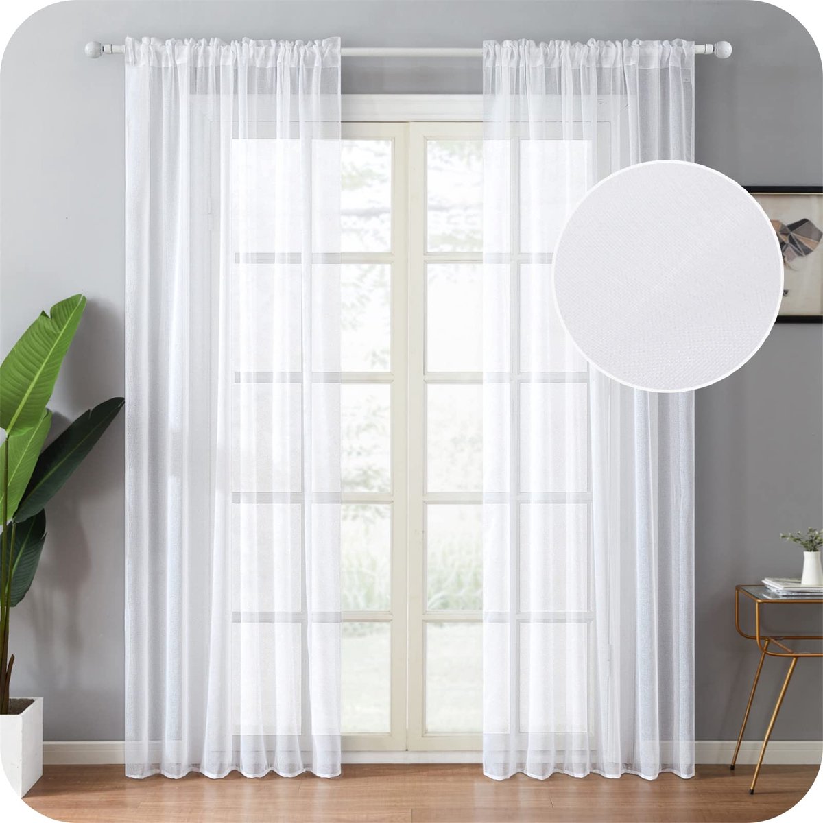 Unyqoos Elegante half-transparante voile gordijnen set voor sfeervolle woonkamer wit