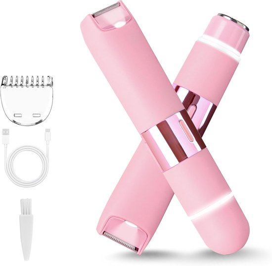 Vrouwen Trimmer - 2-in-1 Waterdicht Gezichtsontharingsapparaat - Dubbele Opzetstukken Gezichts- en Lichaamsshaver - Elektrische Ontharingsset - Vrouwen Scheerapparaat - Voor Vrouwen en Dames - Gezichtsontharder - Roze - 1 Stuk