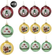 Lomera Glazen Kerstballen - Set van 12 - 8 CM Diameter - Glanzend - Kerstboomversiering - Kerstdecoratie - Traditionele Kerstballen - Kabouter Design - Eenhoorn Design - Paddestoel Design - Kerstbal Set - Glazen Ornamenten - Kerstversiering Glas