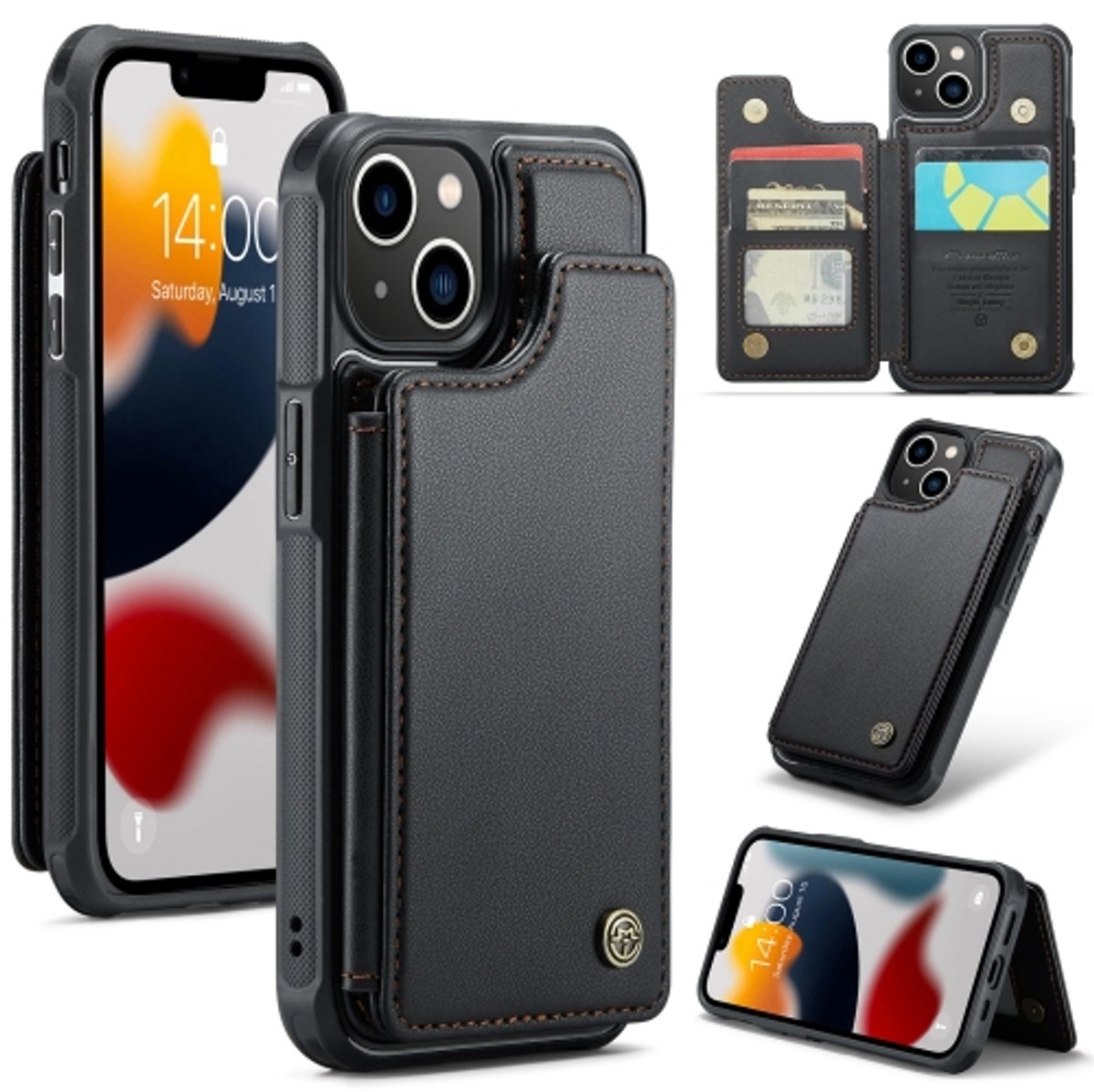 Luxe Portemonnee Backcover met Anti-RFID kaarthouders voor iPhone 15 _ Zwart