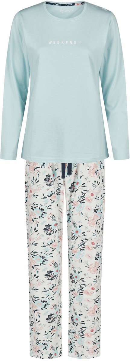 By Louise Dames Pyjama Set Lang Blauw Gebloemd