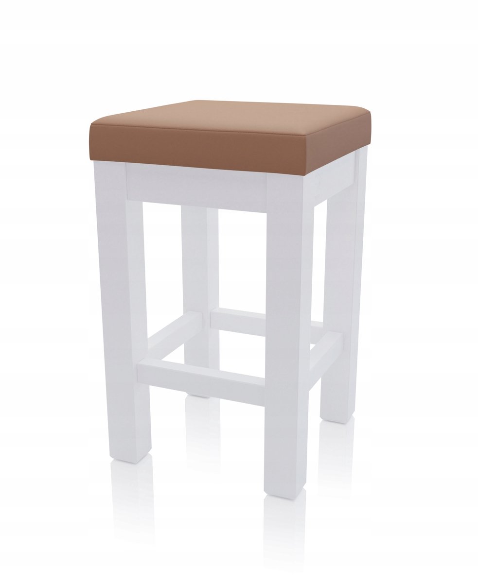 Merkloos Houten Keukentabouret met Bekleed Zitting - Wit/Beuken