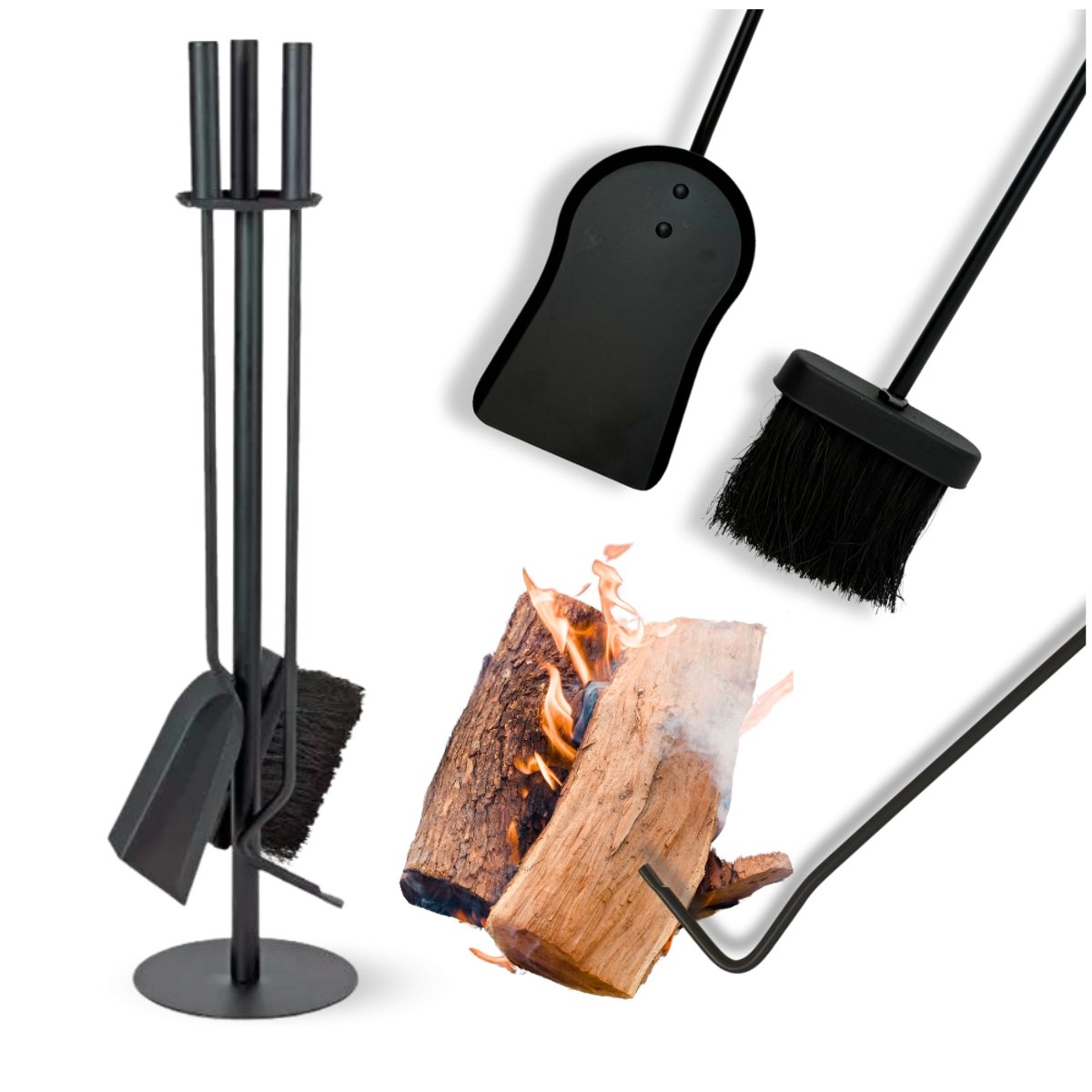 Hugel Inferno - Openhaardgereedschapset - 4-in-1 - Mand - Borstel - Schop
